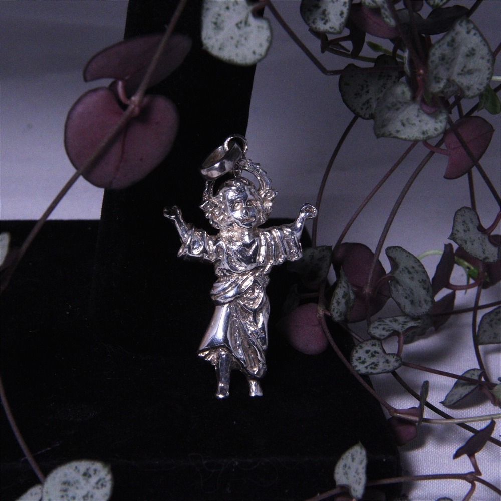 Sterling Silver Infant Jesus of Prague Pendant 925 Religious Holy Child Charm
